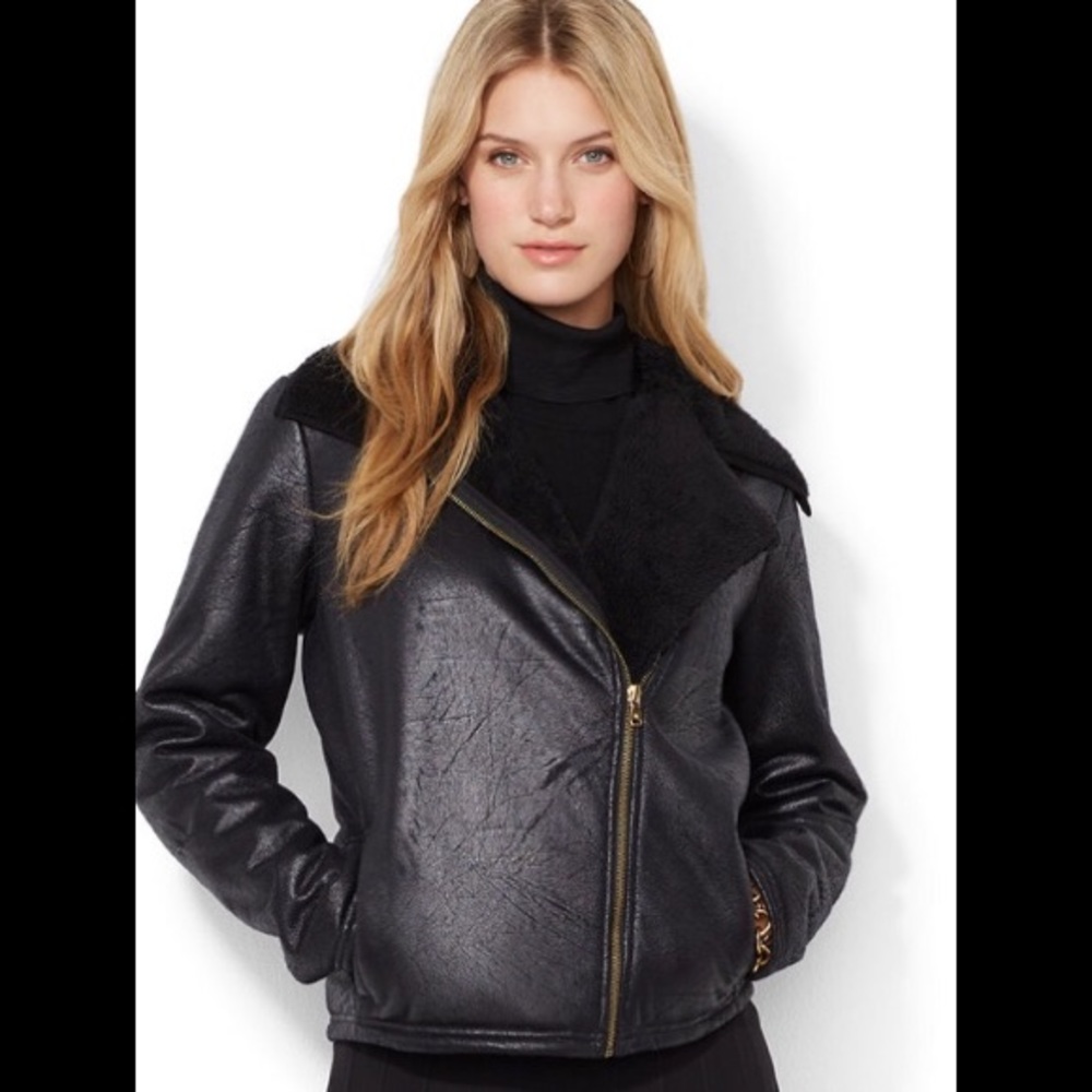 Ralph Lauren EUC FAUX SHEARLING MOTO SZ MED